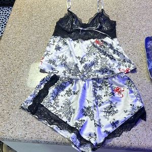 NWOT VS Black and White Floral Lace PJ Set